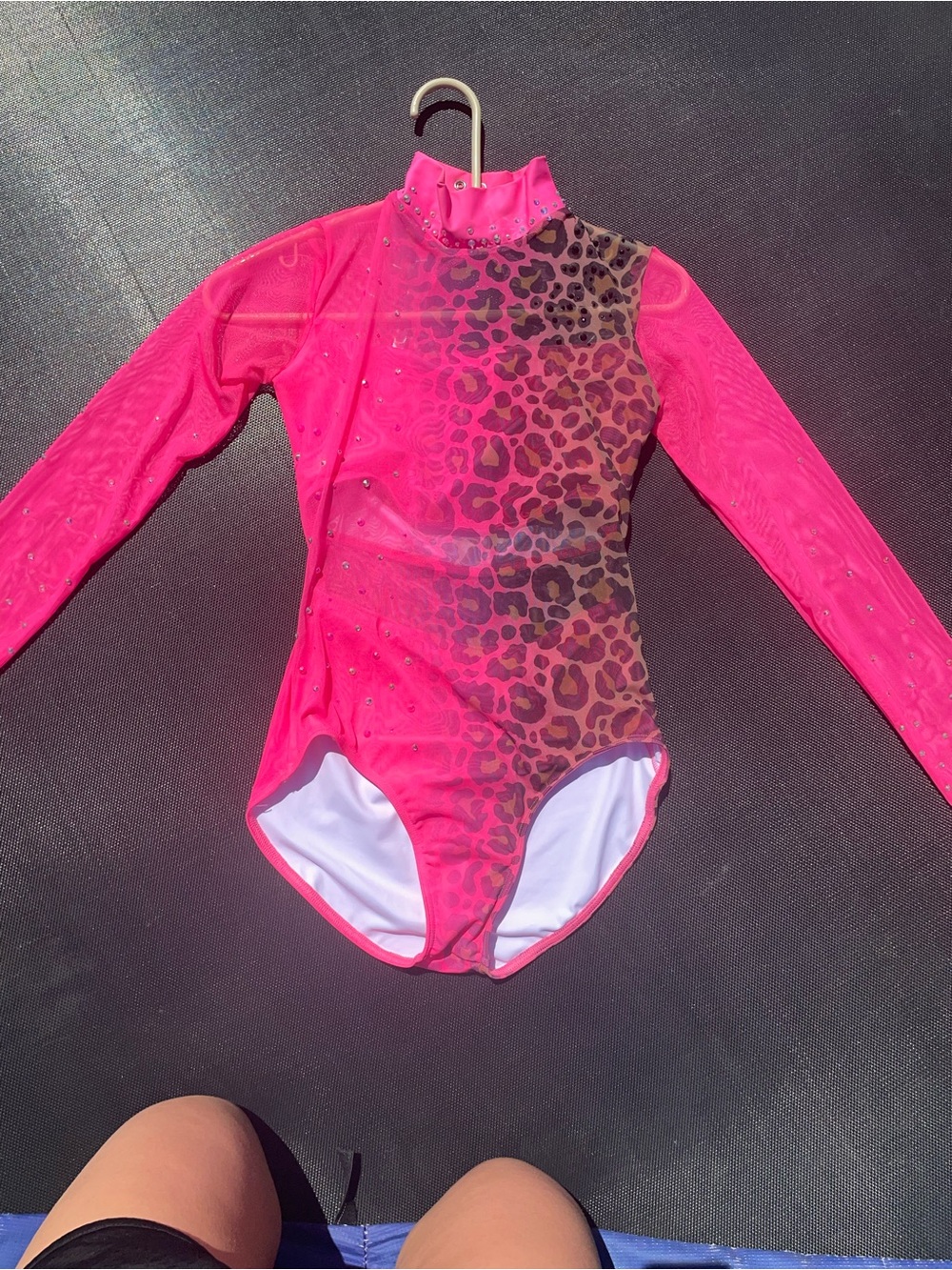 Hot Pink Leopard Mesh Rhinestone Leotard Dance Gymnastics Costume - Picture 2 of 9